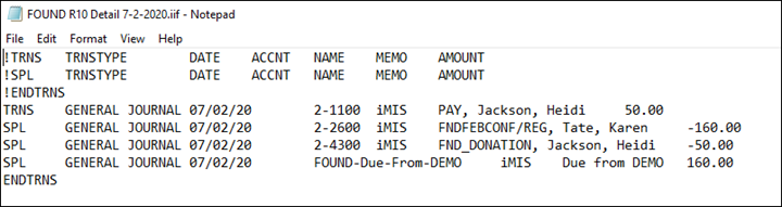 Viewing the FOUND export file